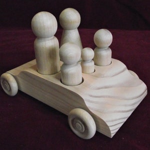 Large Family Sedan Plus 1 with Large Peg Dolls, Unfinished Wood