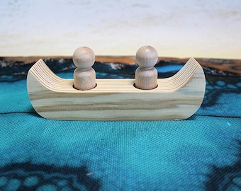 Unfinished Pine Canoe with 2 Peg Dolls