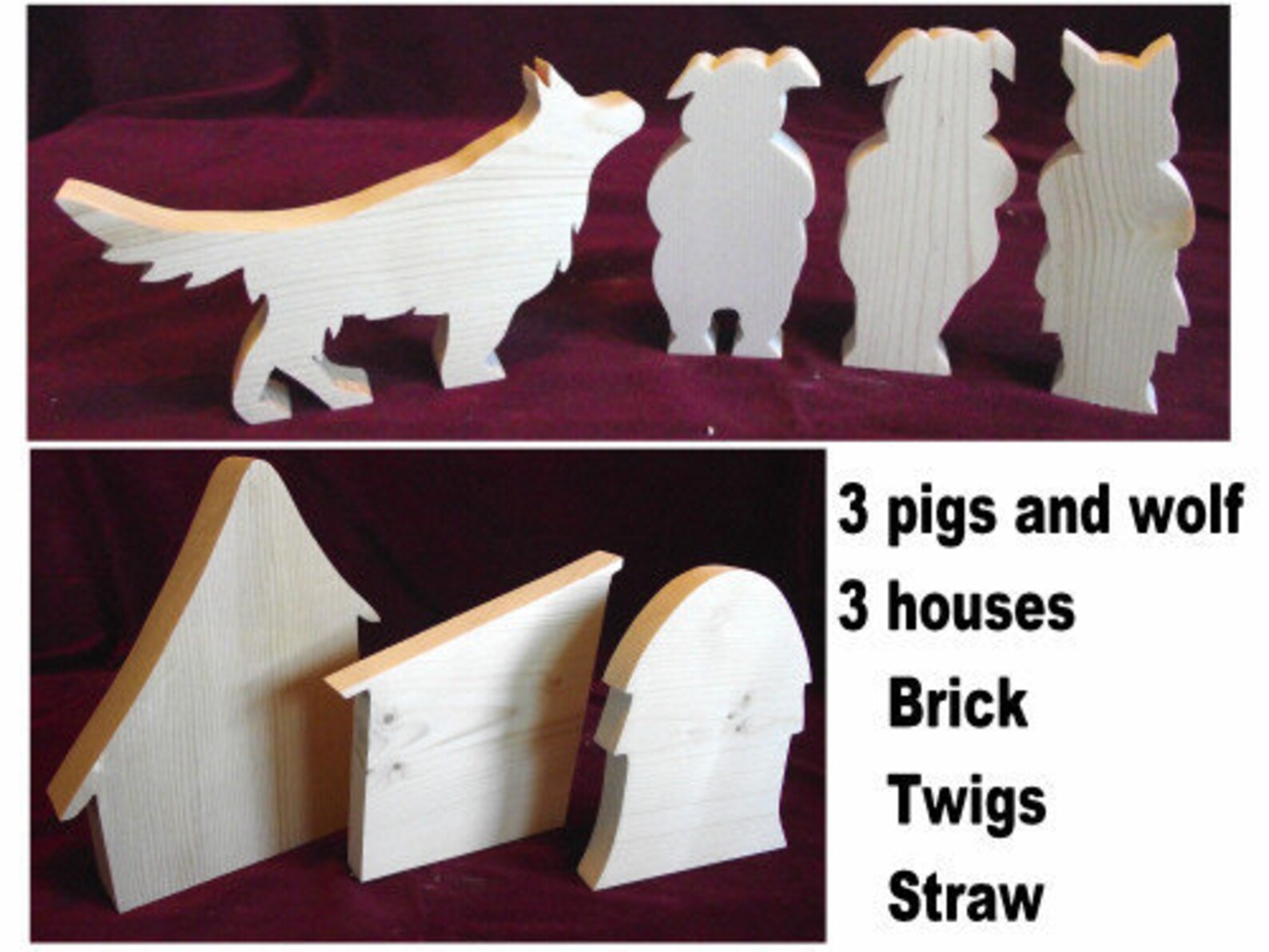 3 Little Pigs Play Set Wood Cutouts Unfinished Pine | Etsy