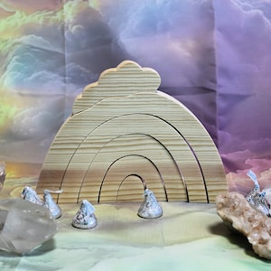 Little Stacker, Rainbow with Cloud Unfinished Pine