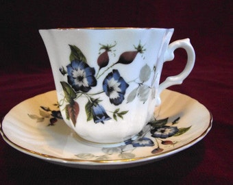 Royal Grafton Blue Floral Cup and Saucer, Vintage, PM575 ON SALE NOW!