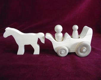 The Princess Carriage, One Horse Carriage for Peg Dolls, Unfinished Pine and Hardwood