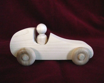 Race Car with Peg Doll Driver, Unfinished Pine and Hardwood