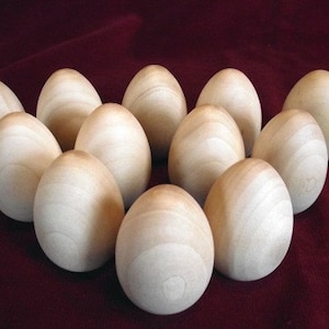 12 Wooden Hen Eggs 2-1/2 inch with flat bottom, Commercial Hardwood turning