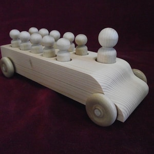 Original Bus with Peg Dolls, Unfinished Pine Bus with Unfinished Hardwood Passengers image 1