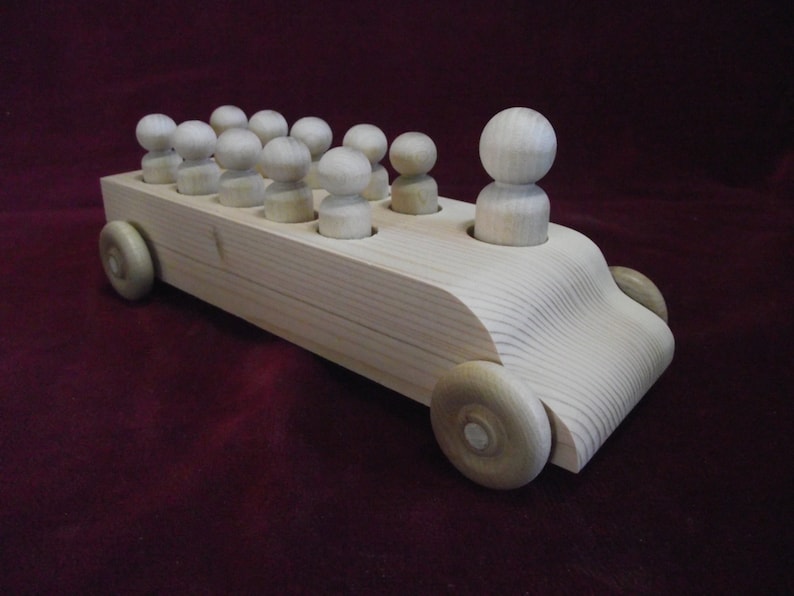 Original Bus with Peg Dolls, Unfinished Pine Bus with Unfinished Hardwood Passengers image 1