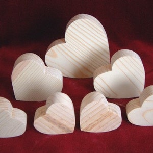 7 Chunky Hearts, Unfinished Pine Cutouts 