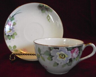 ¡A LA VENTA AHORA! Taza y platillo Noritake antiguos, circa 1916, diseño floral, PM583