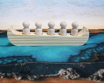 The War or Racing Canoe for 5 Peg Dolls: Unfinished Pine Canoe