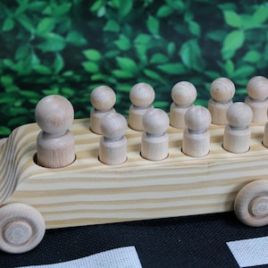 Original Bus with Peg Dolls, Unfinished Pine Bus with Unfinished Hardwood Passengers
