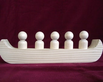 The War or Racing Canoe for 5 Peg Dolls: Unfinished Pine Canoe