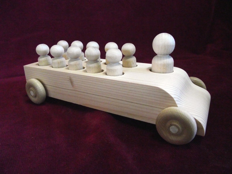 Original Bus with Peg Dolls, Unfinished Pine Bus with Unfinished Hardwood Passengers image 3