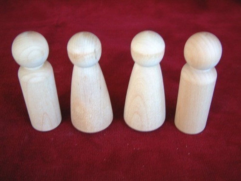 2 Pair of Lg. Size Bride and Groom Peg Dolls 4 Peg Dolls Total Unfinished hardwood image 3