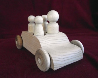 Smaller Family Sedan with Peg Dolls, Unfinished Wood