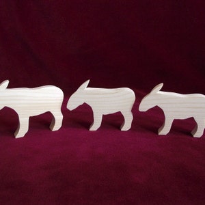 3 Basic Standing Donkeys, Unfinished Pine