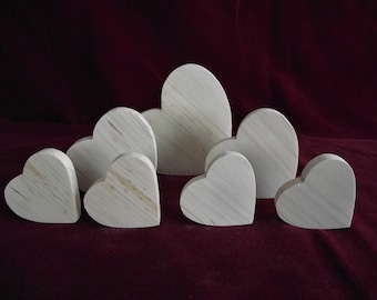 7 Thin Hearts, Unfinished Pine Cutouts