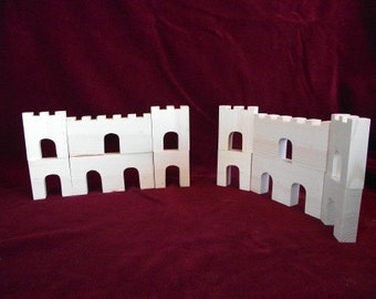 Castle Walls, 12 Piece Set to Complete the Castle Blocks, Unfinished Pine Blocks