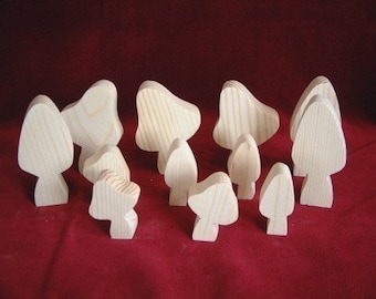 Mushrooms/Toadstools, Set of 12,  Unfinished Pine Cutouts