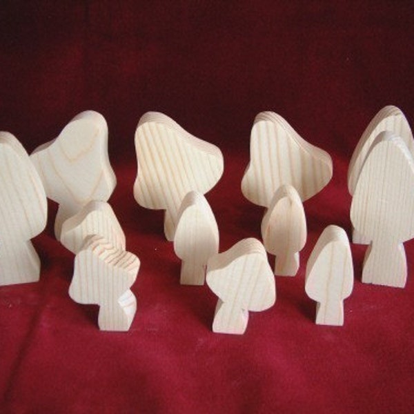 Mushrooms/Toadstools, Set of 12,  Unfinished Pine Cutouts