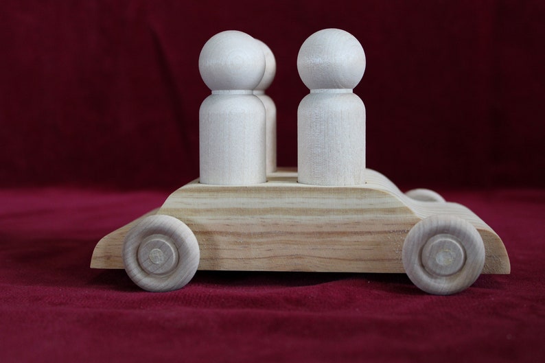 4 for 4 Car, 4-Seater Car for 4 Tall Man Peg Doll, Unfinished Wood image 3