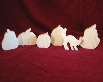 Halloween Assortment, 6 Pieces of Unfinished Pine Cutouts