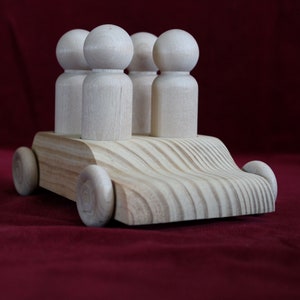 4 for 4 Car, 4-Seater Car for 4 Tall Man Peg Doll, Unfinished Wood image 1