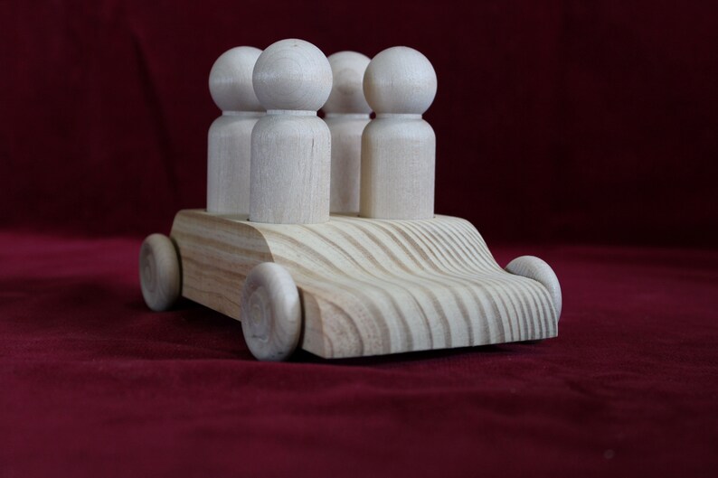 4 for 4 Car, 4-Seater Car for 4 Tall Man Peg Doll, Unfinished Wood image 1