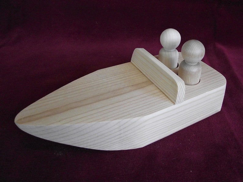 Unfinished Pine Speed Boat for 2 Peg Dolls