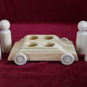 4 for 4 Car, 4-Seater Car for 4 Tall Man Peg Doll, Unfinished Wood image 4