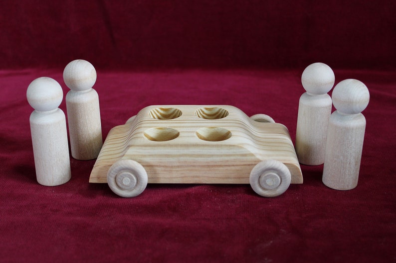 4 for 4 Car, 4-Seater Car for 4 Tall Man Peg Doll, Unfinished Wood image 4