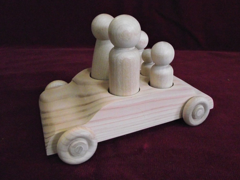 Large Family Sedan Plus 1 with Large Peg Dolls, Unfinished Wood image 4