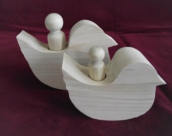 Set of 2 Rocking Birds With Peg Doll Riders, Unfinished Pine
