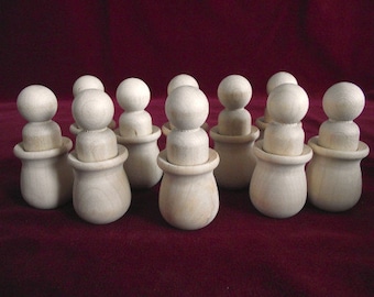 10 PREMIUM Bean Pots with 10 No. 5 Lg. Boy Peg Dolls, Unfinished hardwood