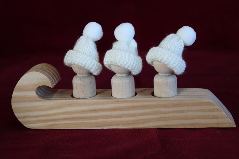 Wood Sled for Peg Dolls with Knit Hats image 5