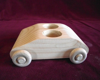 No. 4 Vehicle: 2-Seater Car for Tall Man Pegs WITHOUT Peg Dolls, Unfinished Pine