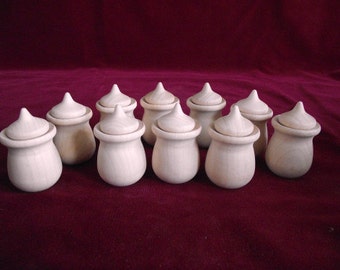 10 PREMIUM Bean Pots with 10  Large Acorns, Unfinished Hardwood