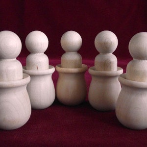 5 PREMIUM Bean Pots with 5 No. 5 Lg. Boy Peg Dolls, Unfinished Hardwood