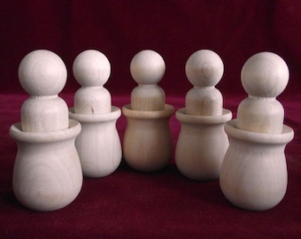 5 PREMIUM Bean Pots with 5 No. 5 Lg. Boy Peg Dolls, Unfinished Hardwood