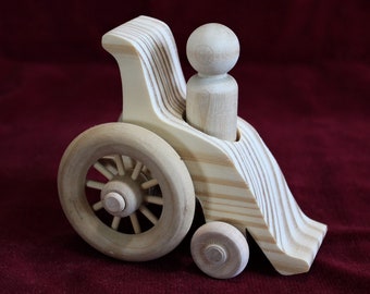 Wheel Chair with Peg Doll, Unfinished pine and hardwood