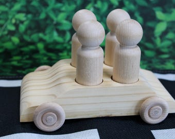 4 for 4 Car, 4-Seater Car for #4 Tall Man Peg Doll, Unfinished Wood