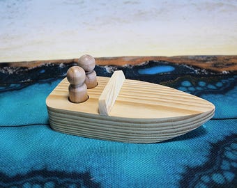 Speed Boat with 2 Peg Dolls, Unfinished Pine