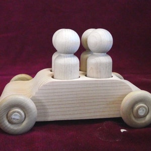 Original 4-Seater Car with 4 Peg Doll Passengers, Unfinished Pine and Hardwood