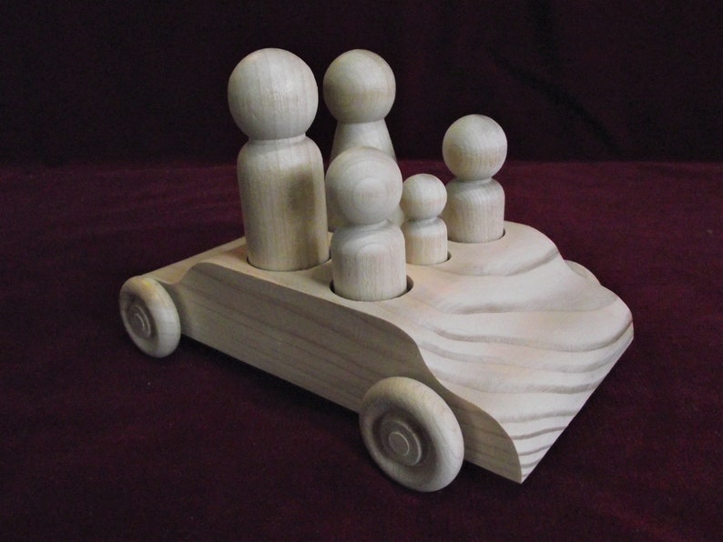 Large Family Sedan Plus 1 with Large Peg Dolls, Unfinished Wood image 5