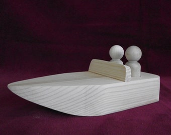 Speed Boat with 2 Peg Dolls, Unfinished Pine