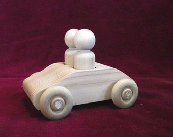 Original 2 Seater Car with 2 #5 Lg. Boy Peg Dolls, Unfinished Pine