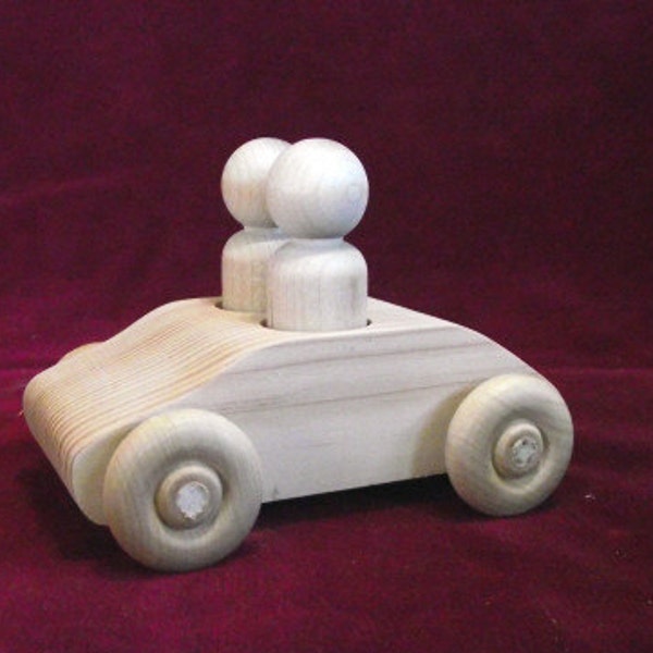 Original 2 Seater Car with 2 #5 Lg. Boy Peg Dolls, Unfinished Pine