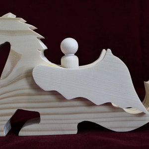 Winged Dragon with Rider, Unfinished Pine image 1