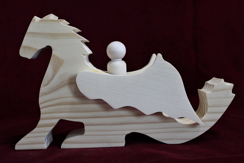 Winged Dragon with Rider, Unfinished Pine image 1