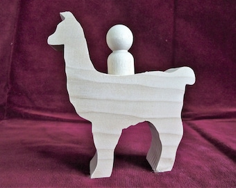 LlamaMommaLlama with Peg Doll Rider Unfinished wood