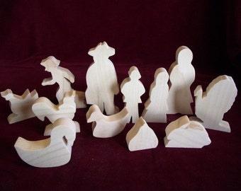 Farm Animal Set 1, Farmers and Poultry, Unfinished Pine Cutouts
